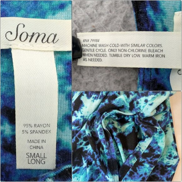 Soma Tie Dye Maxi Dress Aqua Navy Black Sleeveless Stretch Pullover Size S - Picture 6 of 9